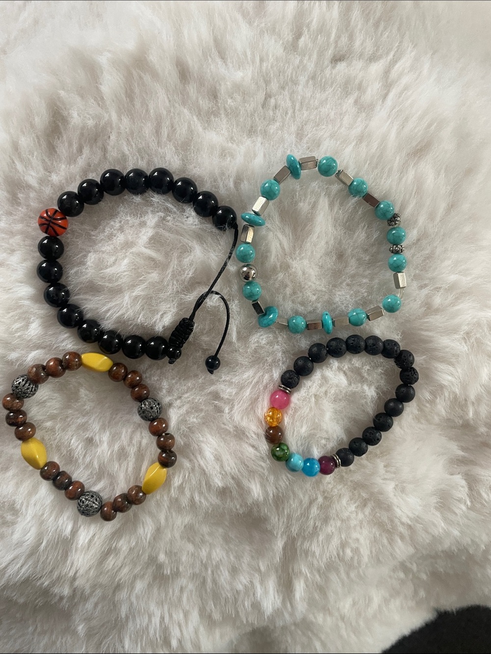 Kids Multi-Bead Bracelet Set - Turquoise, Black, Brown & Multicolor